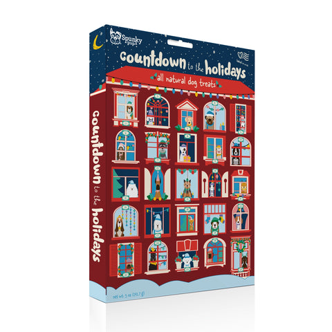 Advent calendar for dog treats with festive design on a white background