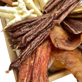 A clean aerial shot focusing on the generous double-sized selection of chews, perfect for product pages and social media promotion.