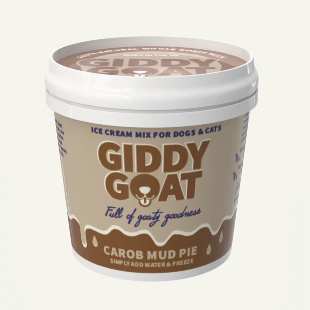 Pot of Giddy Goat Carob Mud Pie Goat Milk Ice Cream Mix for Dogs and Cats