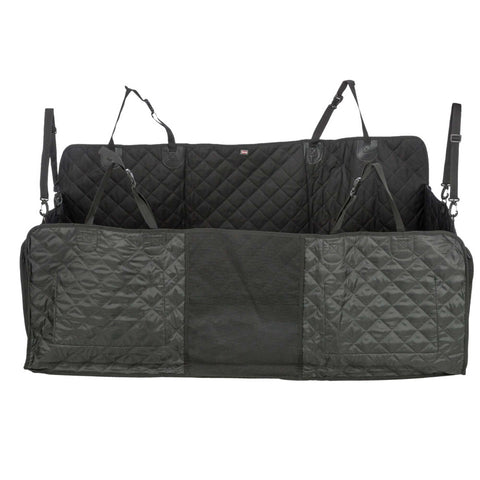 Black car cargo cover with straps on a white background