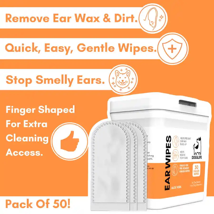 Dogslife Ear Cleaning Wipes for Dogs - Finger Wipes with Aloe Vera - BETTY & BUTCH®