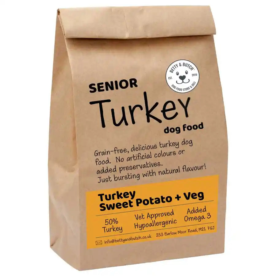 Grain-Free Natural Turkey Sweet Potato And Veg Healthy Senior Dog Food - BETTY & BUTCH®